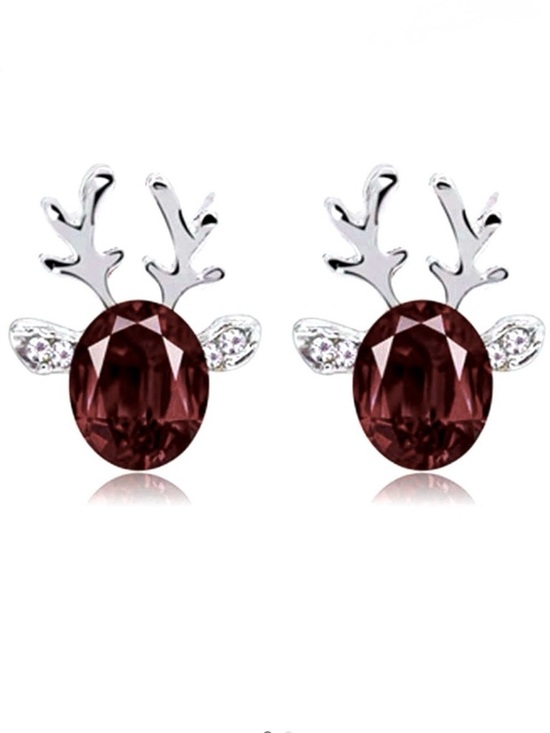 Jewelry - Reindeer Burgundy Crystal Holiday Earrings Silver